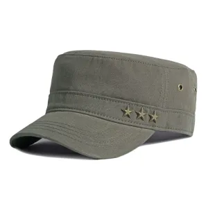 3 Stars Cotton Army Cap stylish boater hat with ribbon on model
