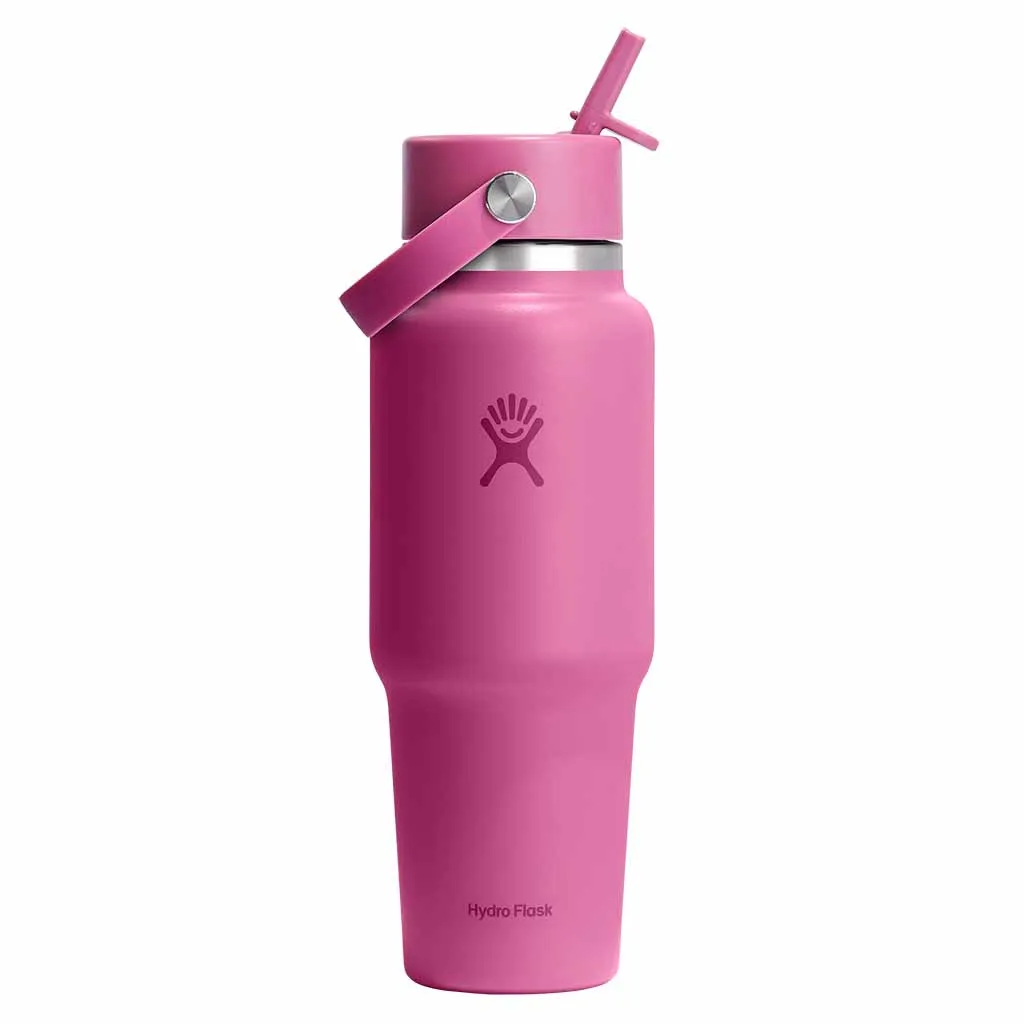 32 oz Wide Flex Straw Travel Bottle insulated camp mug discount collapsible silicone cup stainless steel tumbler with lid