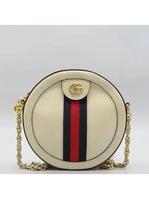 550618 White Leather Ophidia Mini Web GG Round Crossbody Bag anti-theft crossbody bags sale