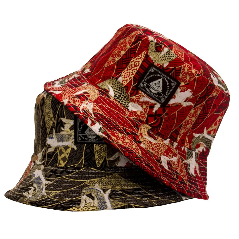 AAE Koi Bucket Hat stylish boater hat with ribbon on model