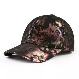 Abstract Print Genuine Leather Baseball Cap boater hat with bow in beach sunlight