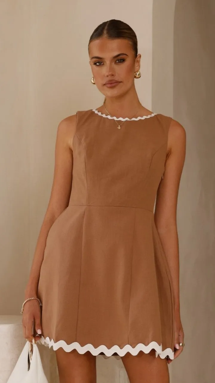 Aceline Mini Dress - Mocha,prom dresses,wedding guest dresses,homecoming dresses,bridesmaid dresses,cocktail dresses,women clothing,summer dresses,formal dresses,sundresses,mother of the bride dresses,quince clothing,bodycon dress,dress casual,dress design