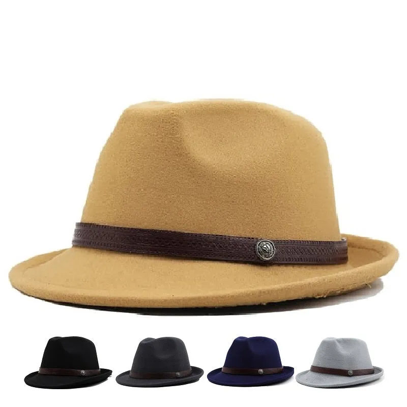 Adams Classic Wool Trilby Hat stylish boater hat with ribbon on model