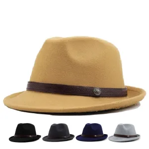 Adams Classic Wool Trilby Hat stylish boater hat with ribbon on model
