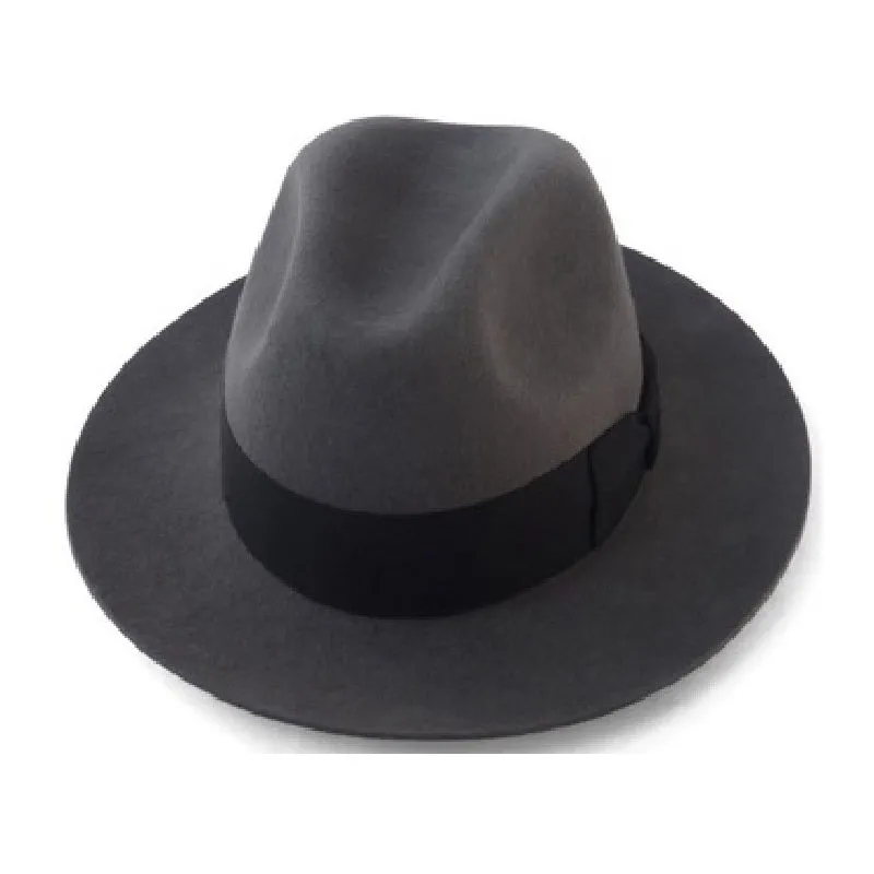 Adams Plain Wool Fedora Hat stylish boater hat with ribbon on model