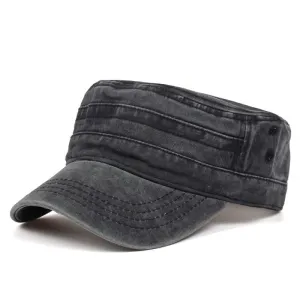 AK Washed Cotton Army Cap stylish boater hat with ribbon on model