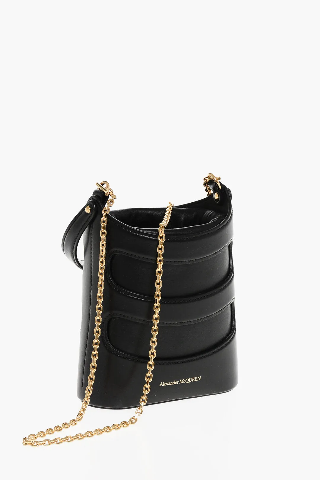 Alexander Mcqueen Leather The Rise Mini Bucket Bag With Shoulder Chain