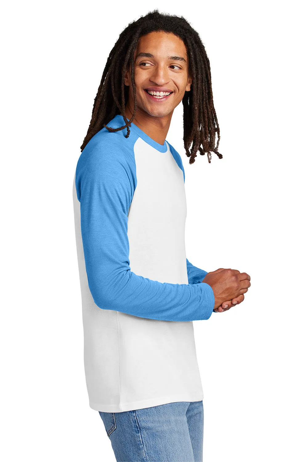 T-shirt à manches longues Allmade pour homme avec bloc de couleur - Blanc brillant/Bleu azur
