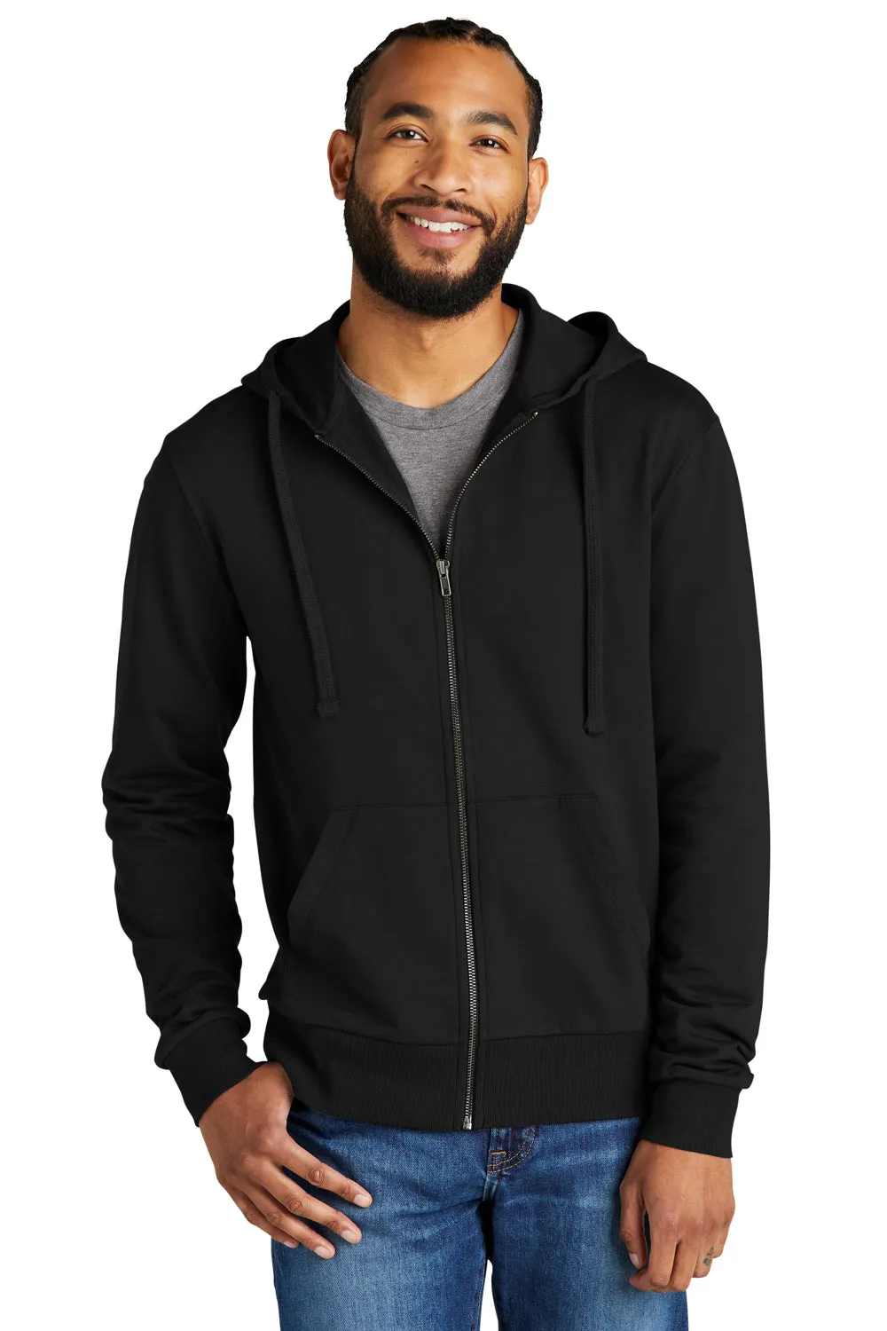Allmade Sweat à capuche en French Terry biologique pour hommes avec fermeture éclair complète et poches - Noir profond