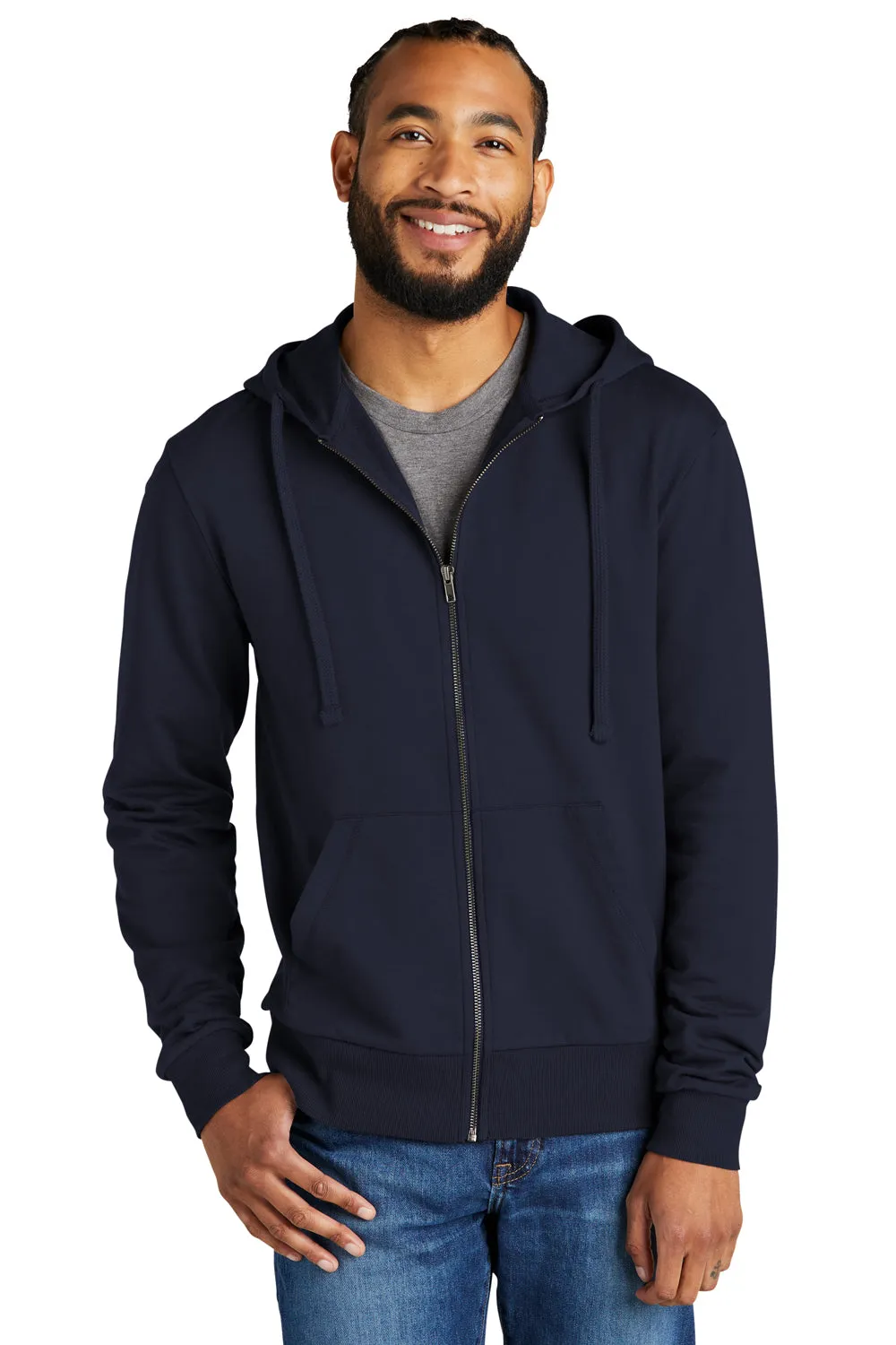 Allmade Sweat à capuche en French Terry biologique pour hommes avec fermeture éclair complète et poches - Bleu marine nuit