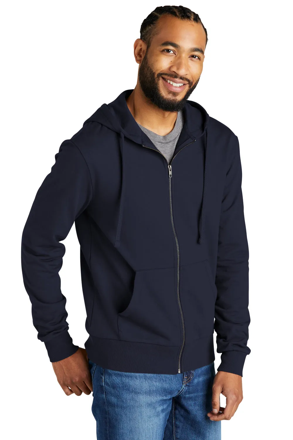 Allmade Sweat à capuche en French Terry biologique pour hommes avec fermeture éclair complète et poches - Bleu marine nuit
