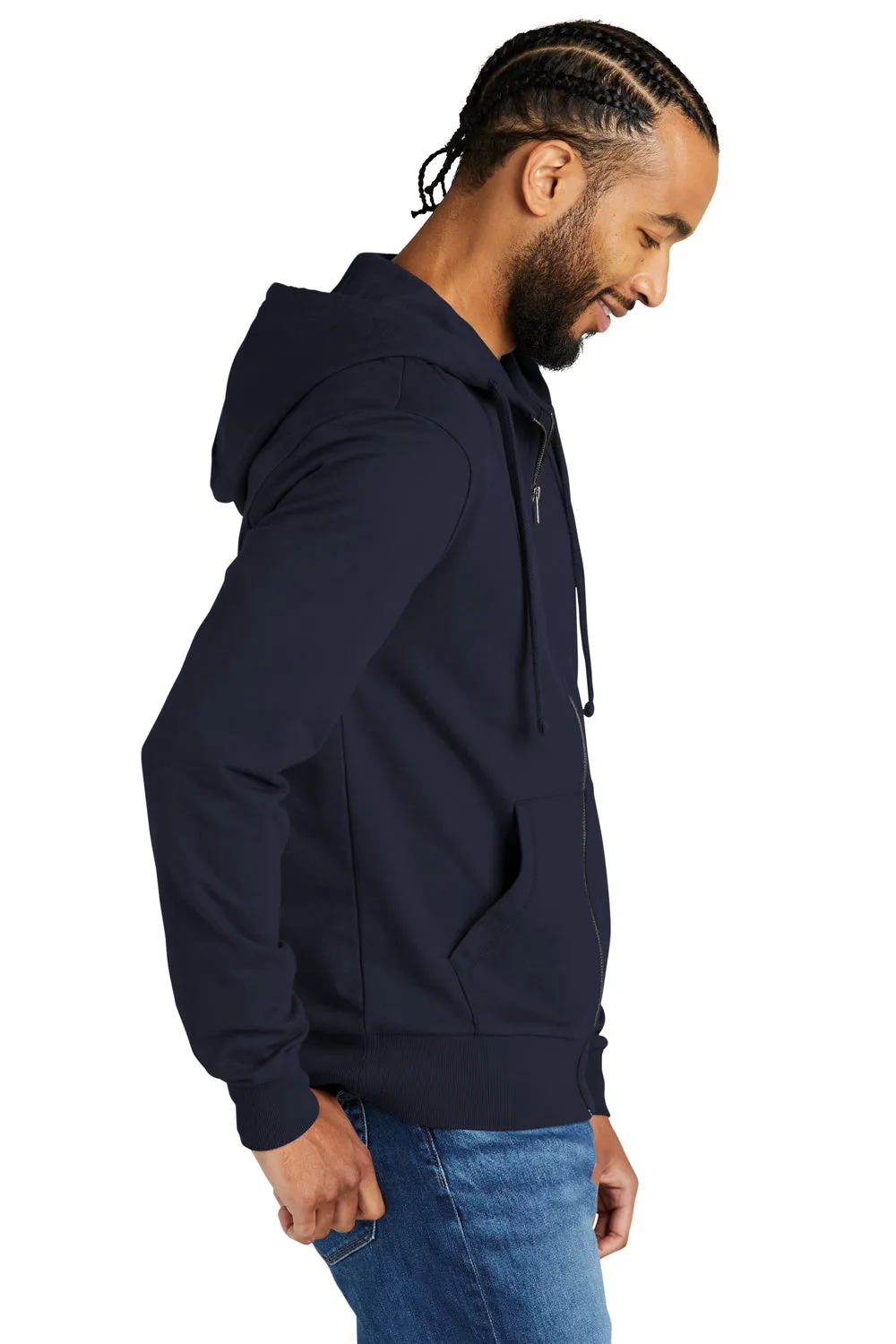 Allmade Sweat à capuche en French Terry biologique pour hommes avec fermeture éclair complète et poches - Bleu marine nuit