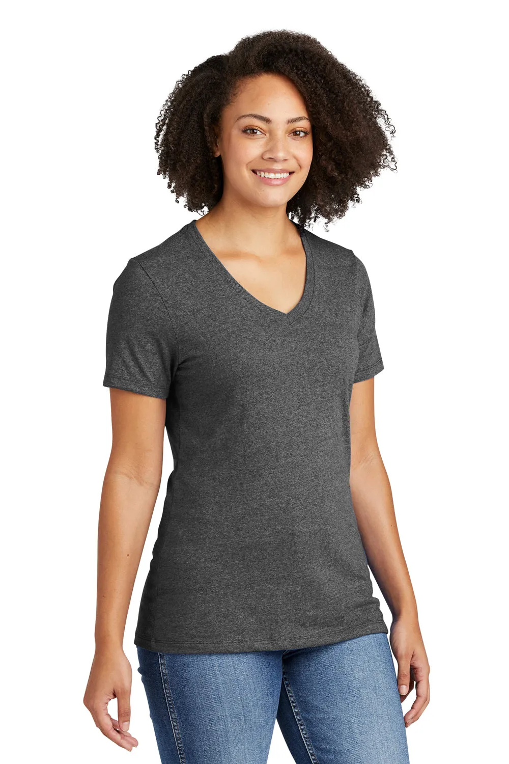 T-shirt pour femme Allmade à manches courtes et col en V en matière recyclée - Gris charbon chiné