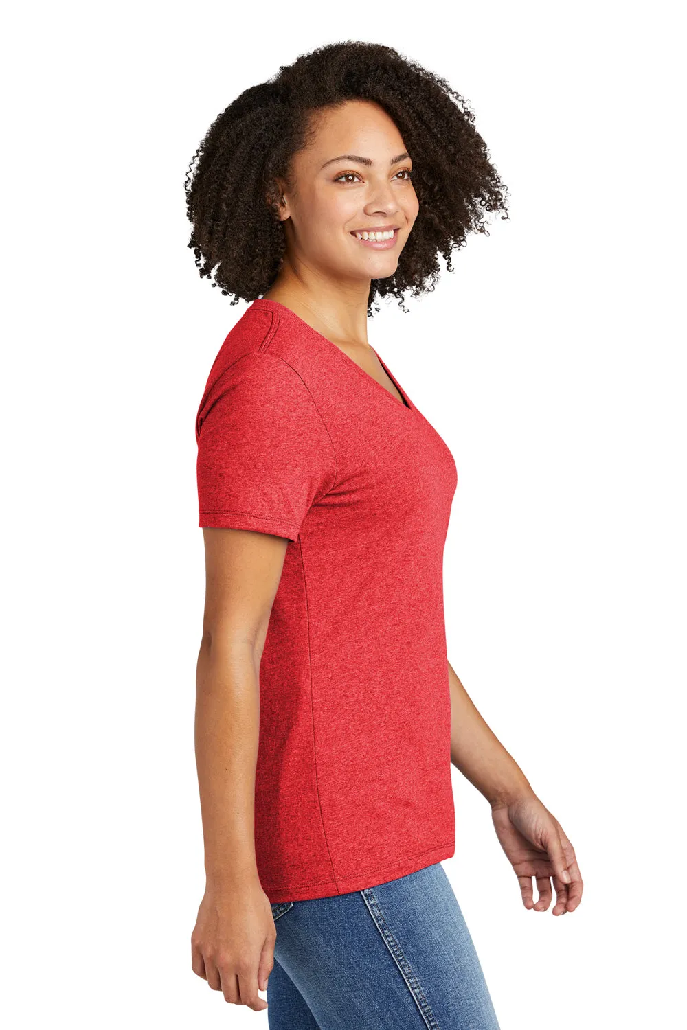 T-shirt pour femmes Allmade à manches courtes et col en V en matière recyclée - Rouge chiné