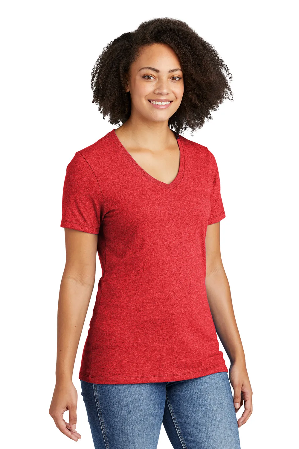 T-shirt pour femmes Allmade à manches courtes et col en V en matière recyclée - Rouge chiné