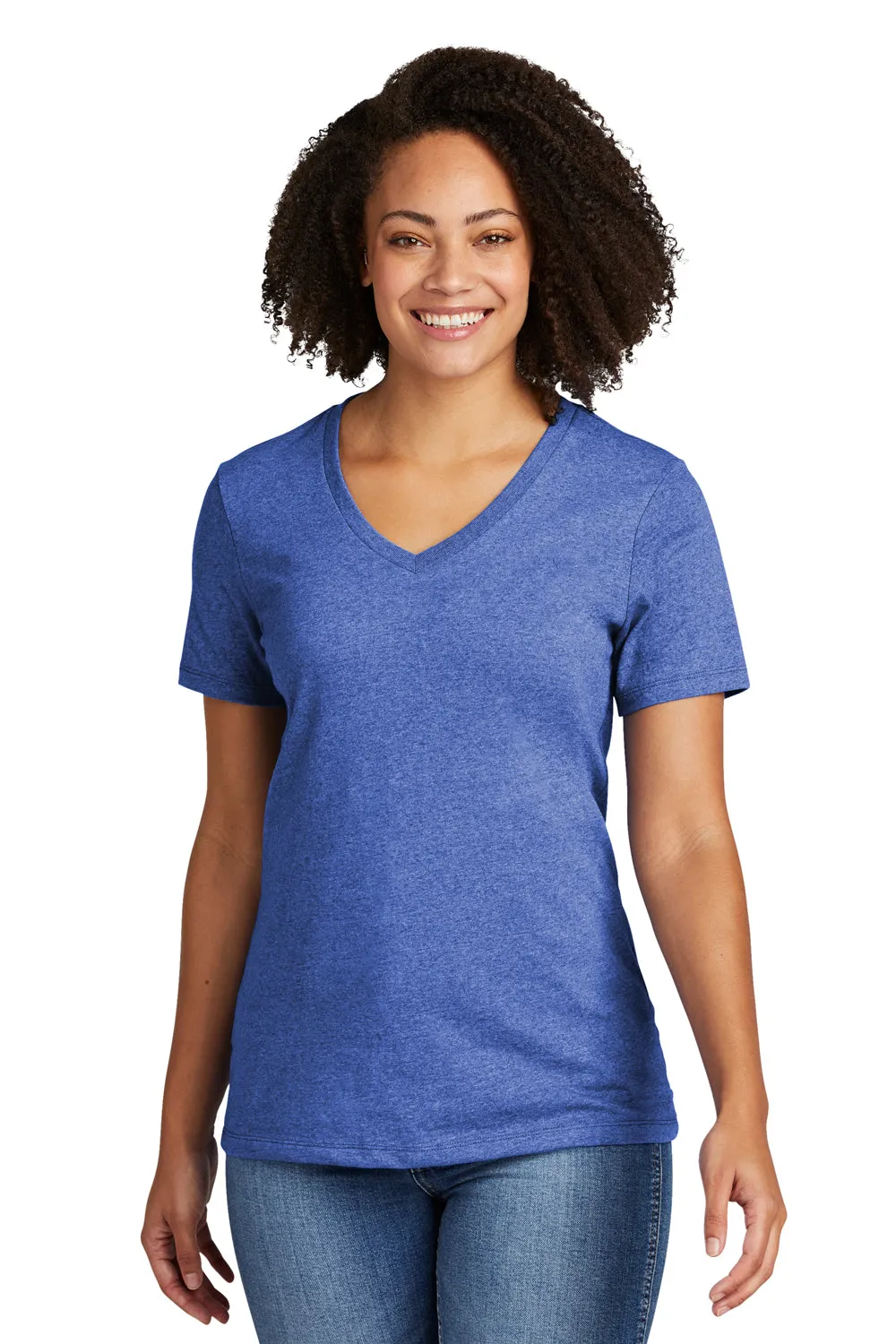 T-shirt pour femmes Allmade à manches courtes et col en V en matière recyclée - Bleu royal chiné