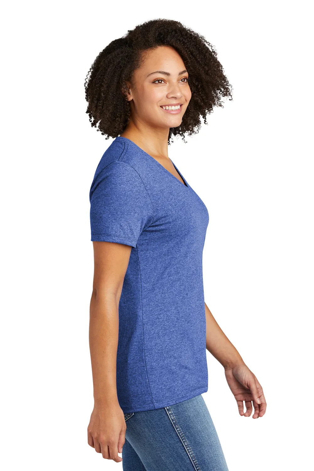 T-shirt pour femmes Allmade à manches courtes et col en V en matière recyclée - Bleu royal chiné