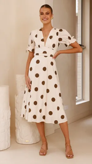 Alondra Midi Dress - White/Camel,prom dresses,wedding guest dresses,homecoming dresses,bridesmaid dresses,cocktail dresses,women clothing,summer dresses,formal dresses,sundresses,mother of the bride dresses,quince clothing,bodycon dress,dress casual,dress 