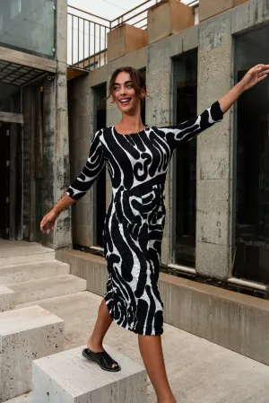 Clothings Alquema - ADC544-BWS 3/4 Sleeve Smash Pocket Dress Dresses women dresses dress stores