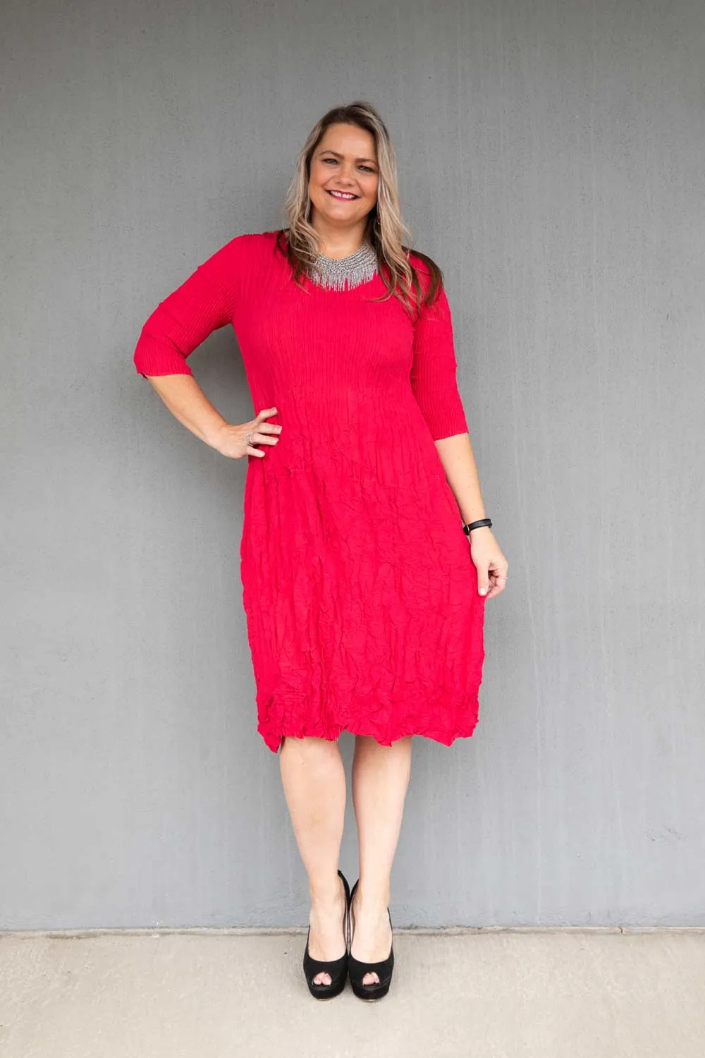 Clothings Alquema - ADC544-R 3/4 Smash Pocket Dress Dresses women dresses dress stores