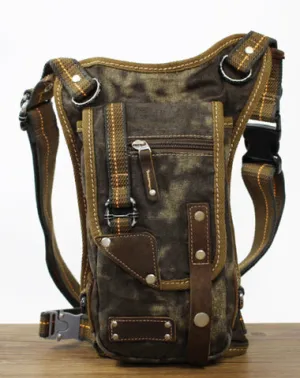 Amry Green Denim Mens Biker Waist Bag DropLeg Bag Belt Pouch Small Shoulder Bag For Men Army Green