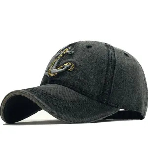 Anchor Denim Baseball Cap stylish boater hat with ribbon on model