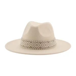 Arenys Mosaic Band Fedora Hat stylish boater hat with ribbon on model