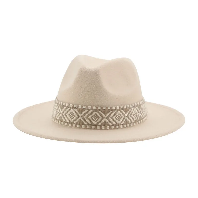 Arenys Mosaic Band Fedora Hat stylish boater hat with ribbon on model