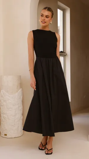 Aria Sleeveless Midi Dress - Black,prom dresses,wedding guest dresses,homecoming dresses,bridesmaid dresses,cocktail dresses,women clothing,summer dresses,formal dresses,sundresses,mother of the bride dresses,quince clothing,bodycon dress,dress casual,dres