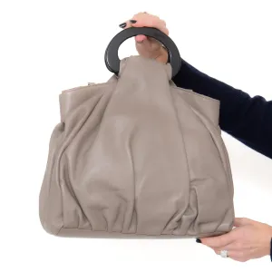 Armani Collezione Taupe Leather Pleated Top Handle Bag handbags sale 80% off