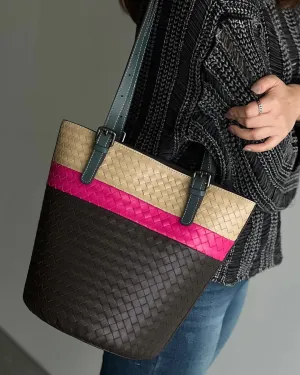 Artisan Sheepskin Bucket Shoulder Bag, Handcrafted Colour-block Weave Bag, Woven Leather Bag | Elegant Wedding Gift bucket bags for sale