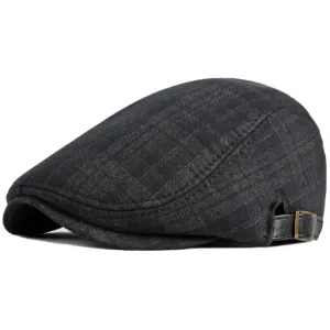 Assens Tartan Flat Cap boater hat with bow in beach sunlight