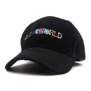 Astroworld Corduroy Baseball Cap stylish boater hat with ribbon on model