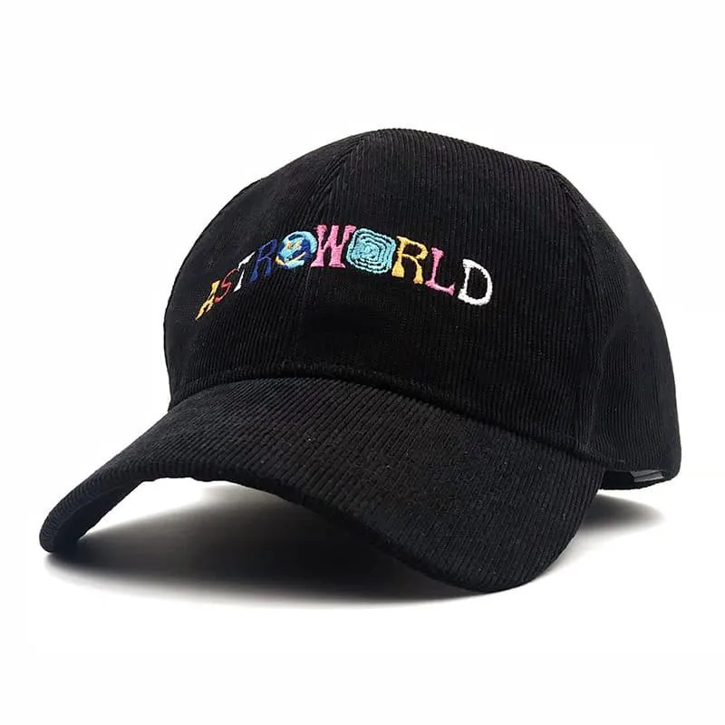 Astroworld Corduroy Baseball Cap stylish boater hat with ribbon on model