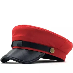 Astruc Leather Sailor Cap stylish boater hat with ribbon on model