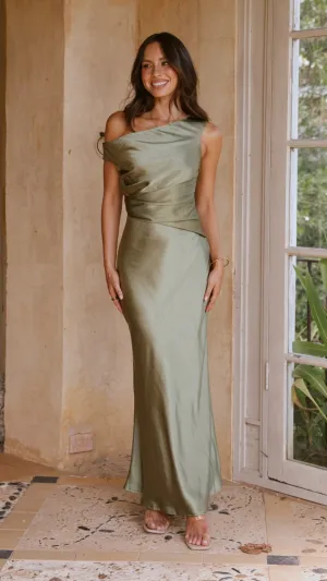 Auria Off Shoulder Maxi Dress - Olive,prom dresses,wedding guest dresses,homecoming dresses,bridesmaid dresses,cocktail dresses,women clothing,summer dresses,formal dresses,sundresses,mother of the bride dresses,quince clothing,bodycon dress,dress casual,d