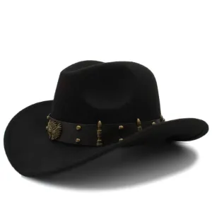 Austin Wool Cowboy Hat stylish boater hat with ribbon on model
