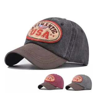 Authentic USA Washed Cotton Baseball Cap boater hat with bow in beach sunlight