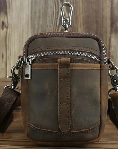 BADASS Brown LEATHER MEN Belt Pouch Belt Bag Waist BAG MIni Side Bag FOR MEN Brown