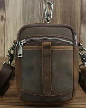 BADASS Brown LEATHER MEN Belt Pouch Belt Bag Waist BAG MIni Side Bag FOR MEN Brown