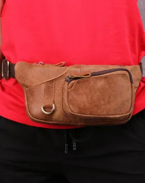 Badass Leather Fanny Pack Men's Brown Chest Bag Hip Bag Waist Bag For Men Brown