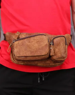 Badass Leather Fanny Pack Men's Brown Hip Bag Bum Bag Waist Bag For Men Brown