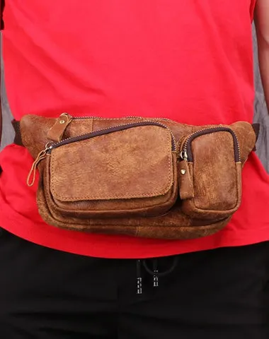 Badass Leather Fanny Pack Men's Brown Hip Bag Bum Bag Waist Bag For Men Brown
