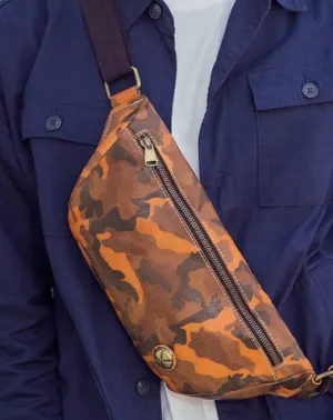 Badass Leather Fanny Pack Men's Yellow Camouflage Chest Bag Hip Bag Waist Bag For Men Yellow Camouflage
