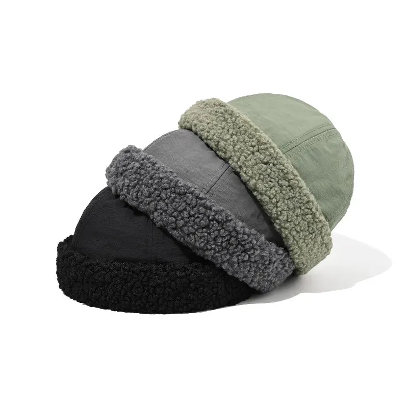 Balaclava Winter Lamb Docker Cap boater hat with bow in beach sunlight