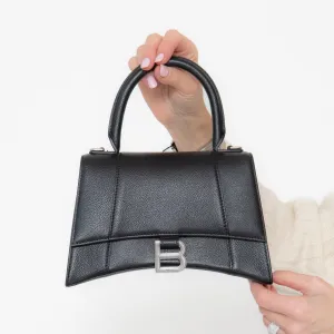 Balenciaga Hourglass Black Grained Leather Top Handle Small Leather Bag handbags sale 80% off