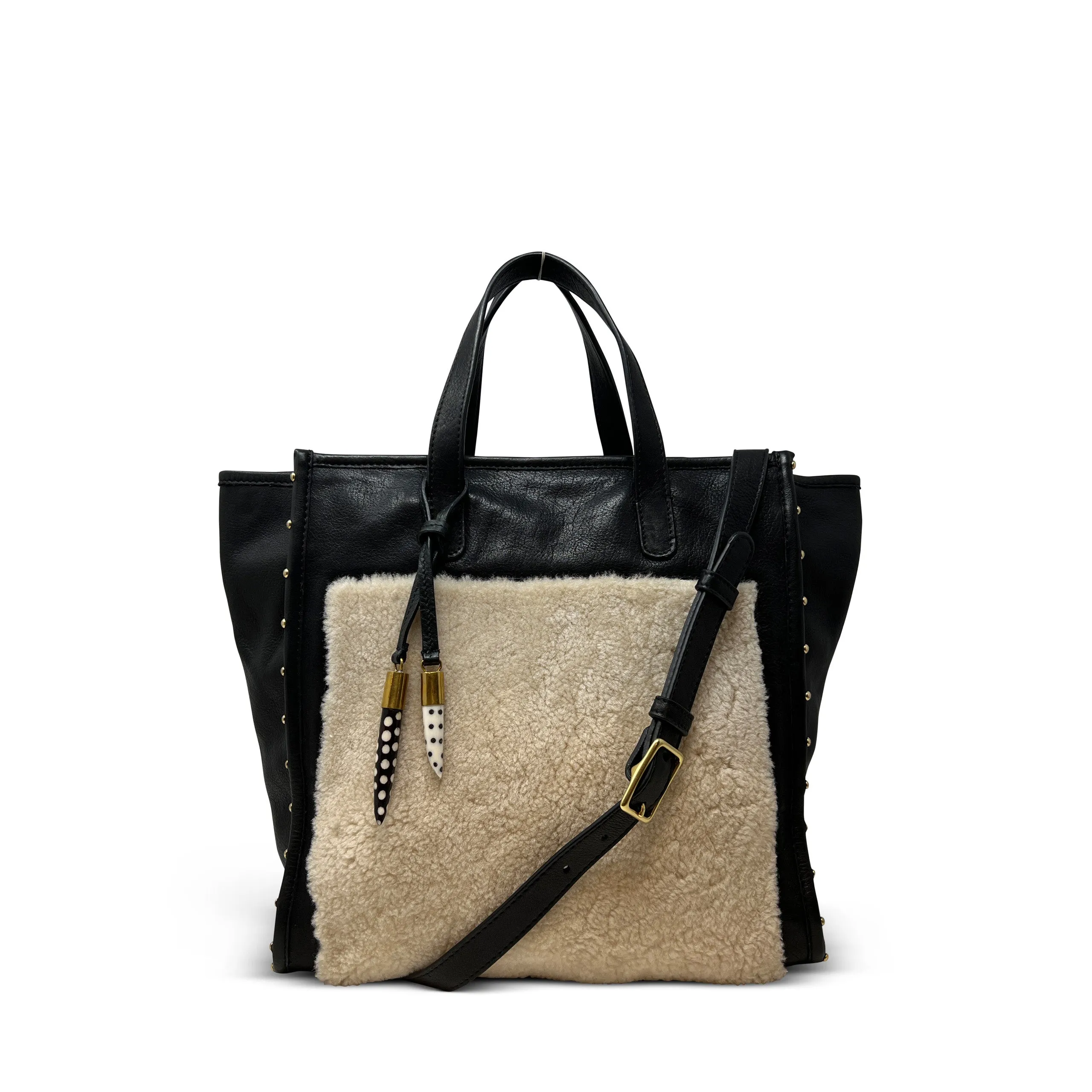 Ballabriggs Tote - Natural Shearling & Black Leather crossbody bags low price