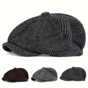 Baltimore Dark Striped Newsboy Cap boater hat with bow in beach sunlight