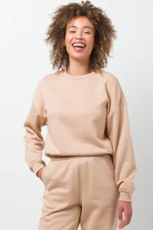 Basic Crew Neck Fleece Top Neutral,women t-shirt cotton,women t-shirt top,boutique women's clothing