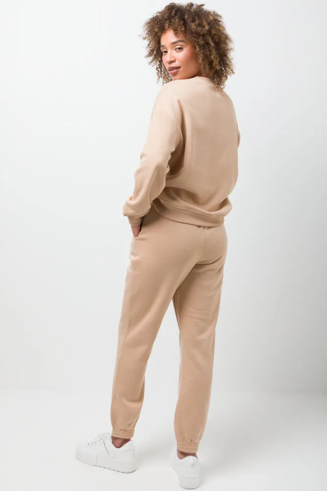 Basic Crew Neck Fleece Top Neutral